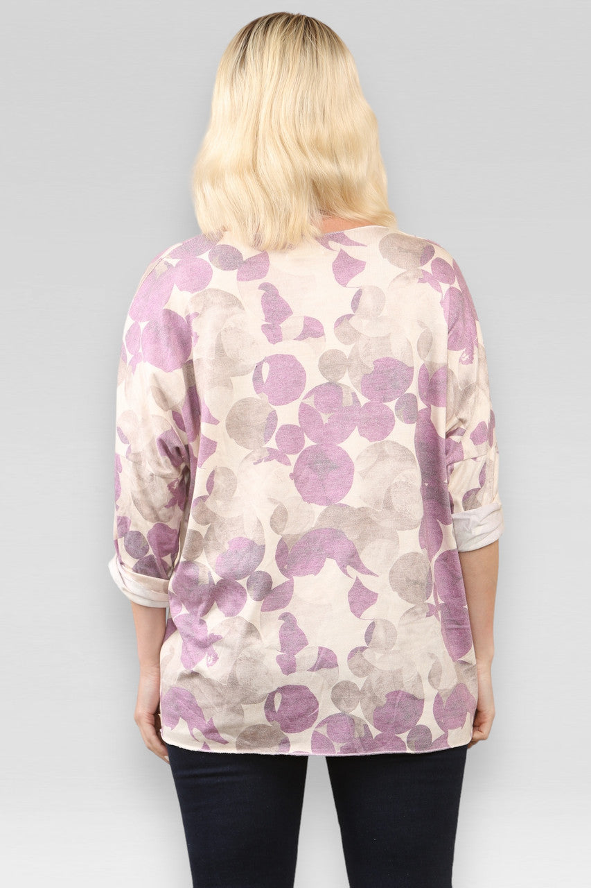 JUMPER MET PRINT VAN ABSTRACTE CIRKELS MAGENTA