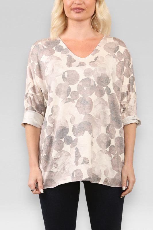 ABSTRACT CIRCLES PRINT JUMPER TAUPE