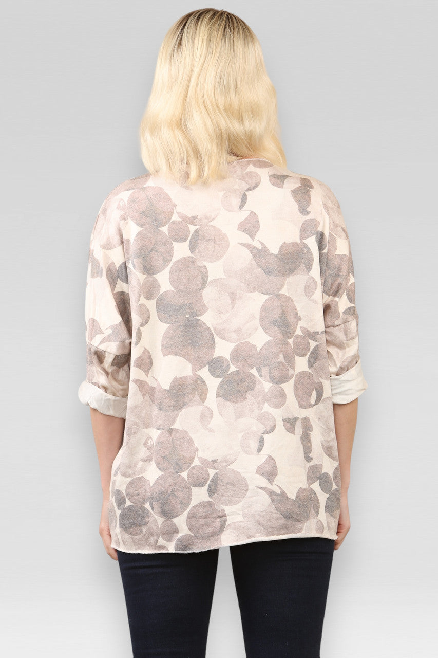 ABSTRACTE CIRKELS PRINT TRUI TAUPE