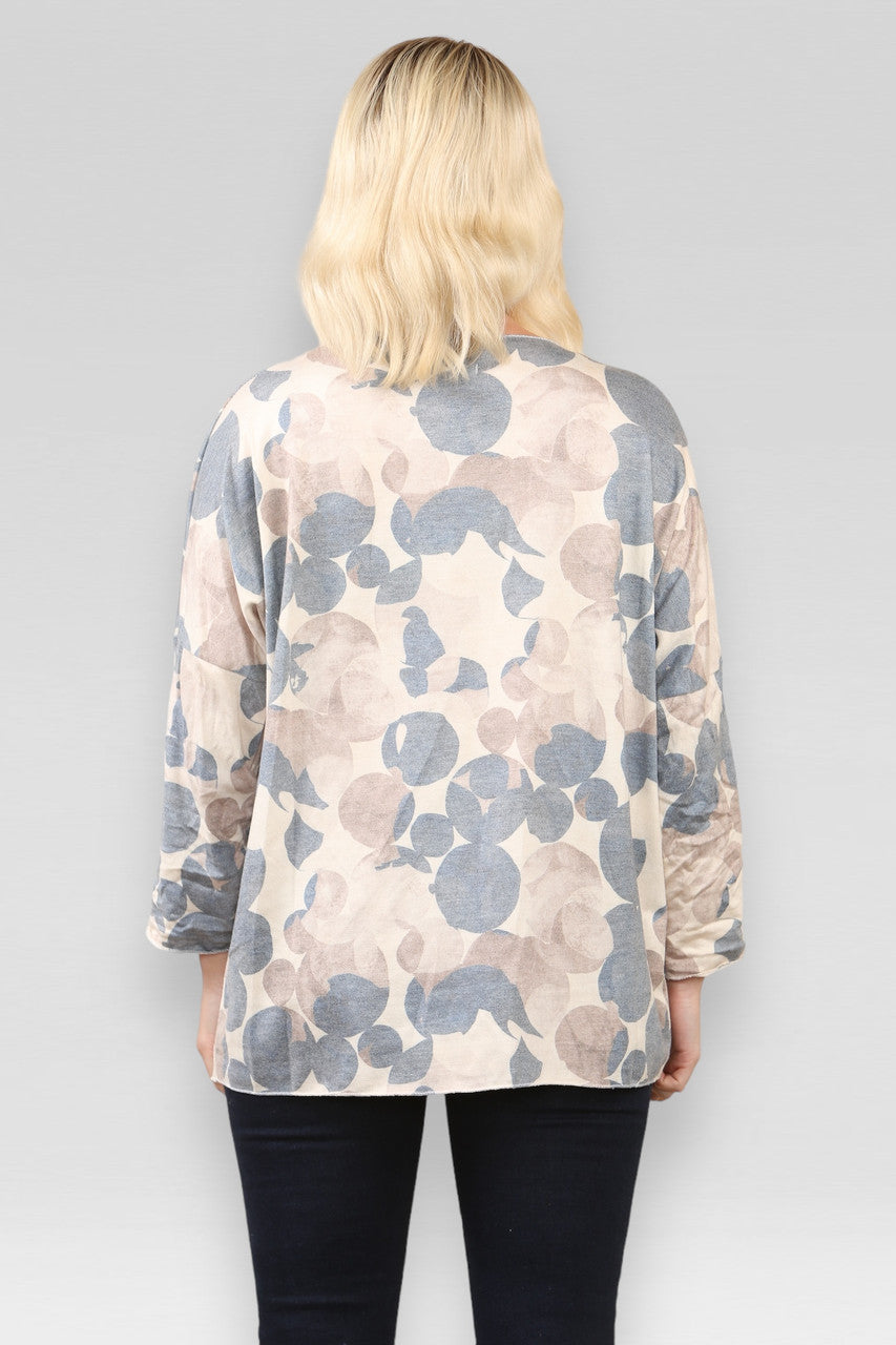 ABSTRACT CIRKELS PRINT TRUI DENIM