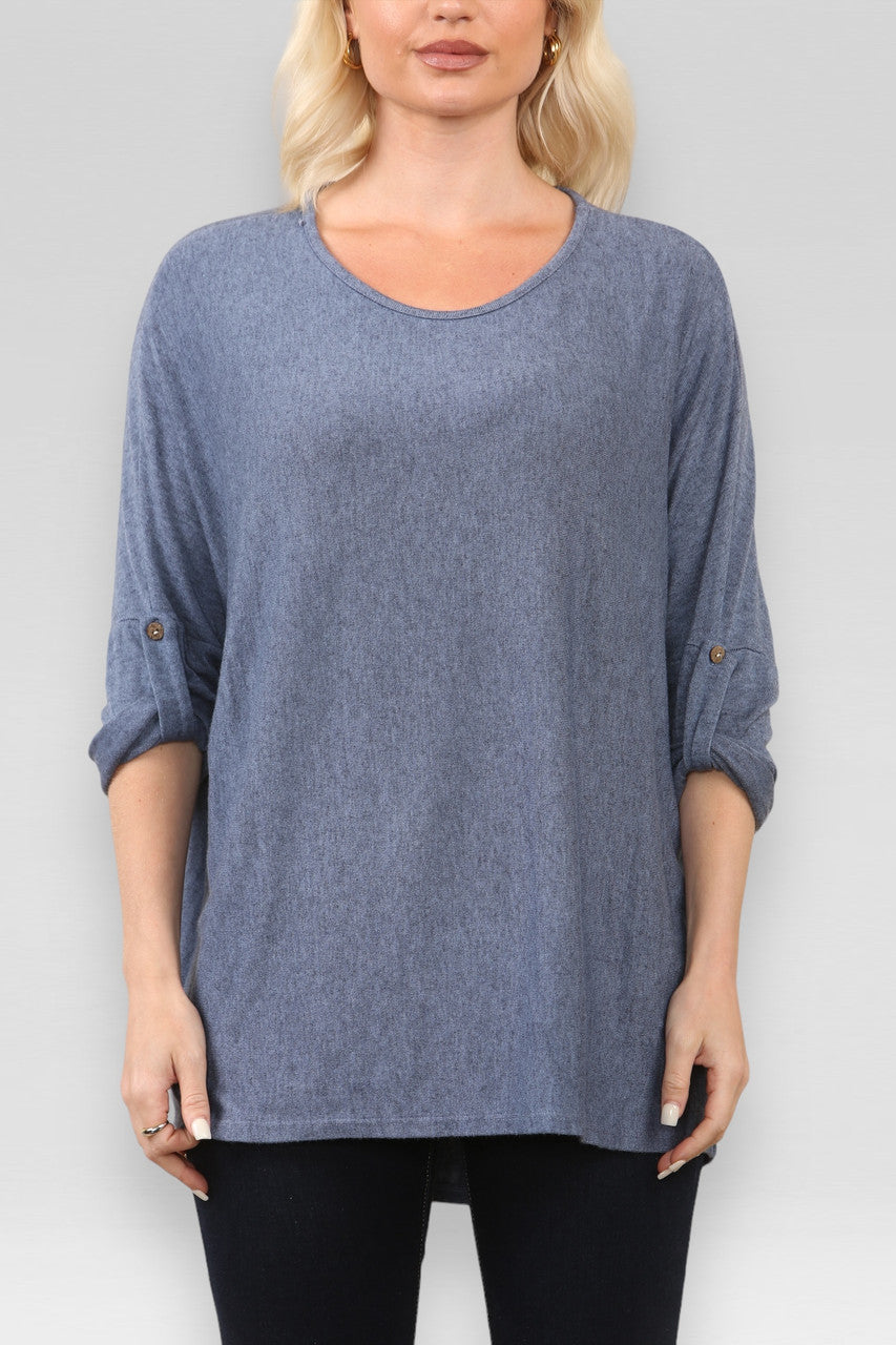 EFFEN KNIT JUMPER MET LANGE MOUWEN EN KNOPEN, DENIM