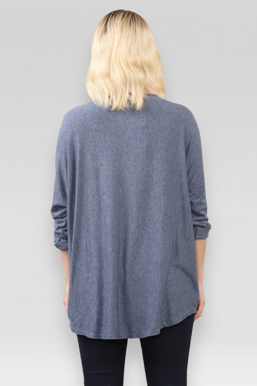 EFFEN KNIT JUMPER MET LANGE MOUWEN EN KNOPEN, DENIM