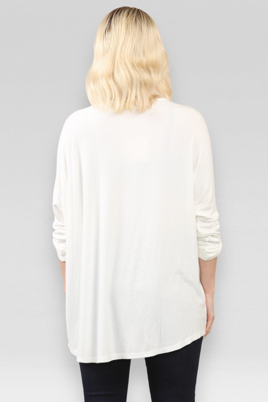 Effen trui met knoopsluiting, lange mouwen en fijne brei, wit