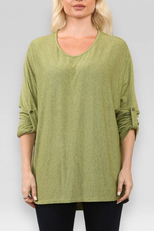 PLAIN BUTTON UP SLEEVE FINE KNIT JUMPER TOP LIME
