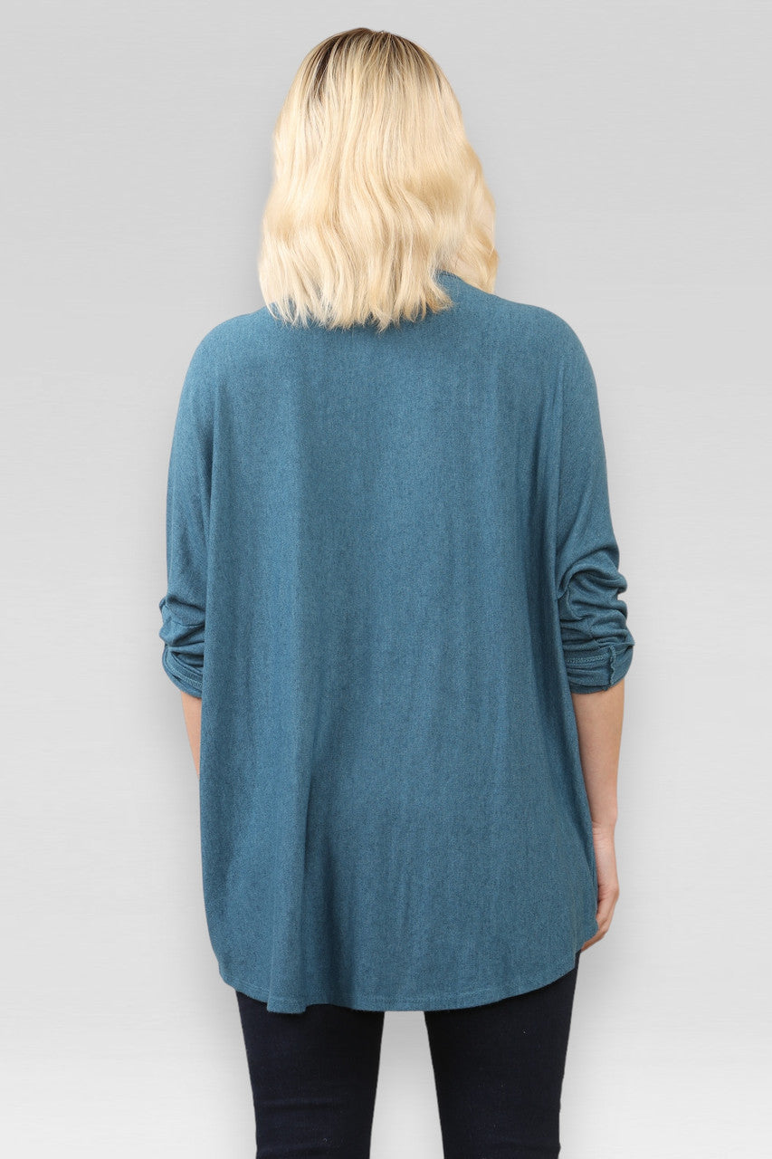 EFFEN BLOUSE MET LANGE MOUWEN FIJN GEBREIDE TRUI TOP BLAUWGROEN