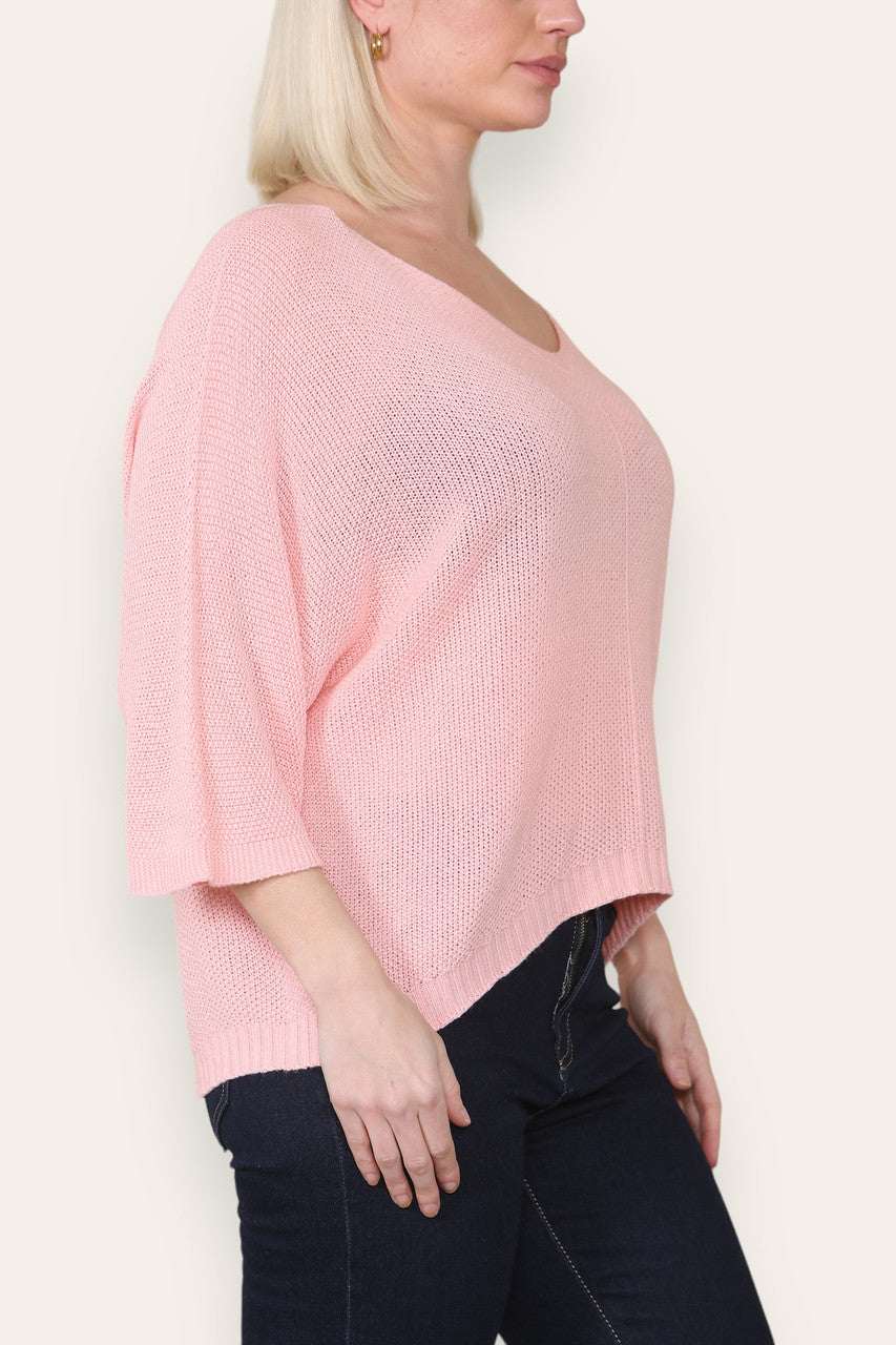 V-NECK PLAIN KNITTED JUMPER TOP  PINK