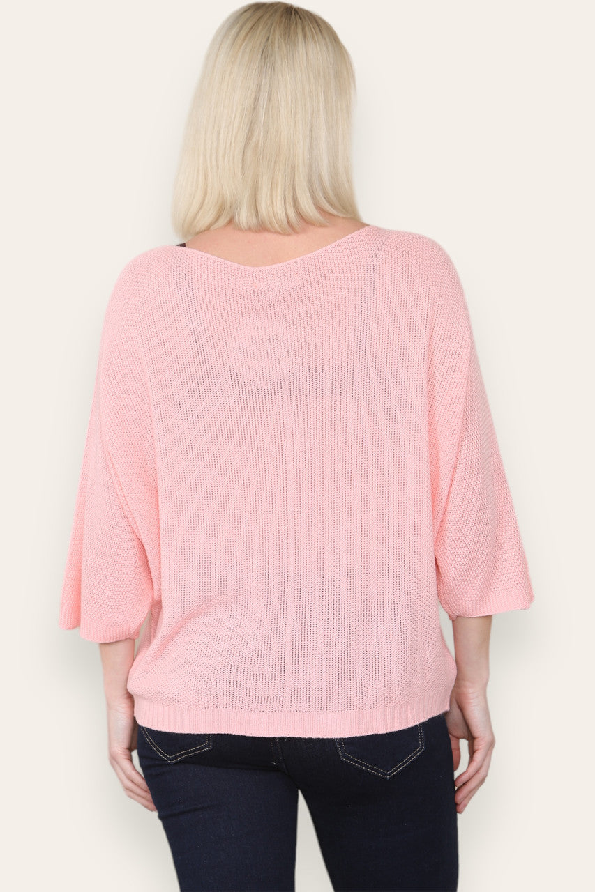 V-NECK PLAIN KNITTED JUMPER TOP  PINK