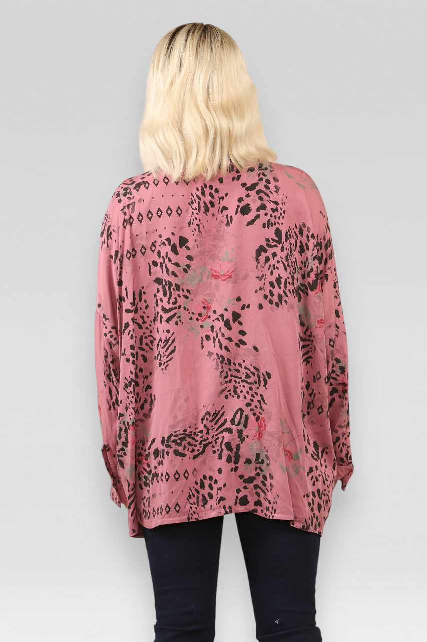 FLORAL ANIMAL MIX PRINT SHIRT PINK