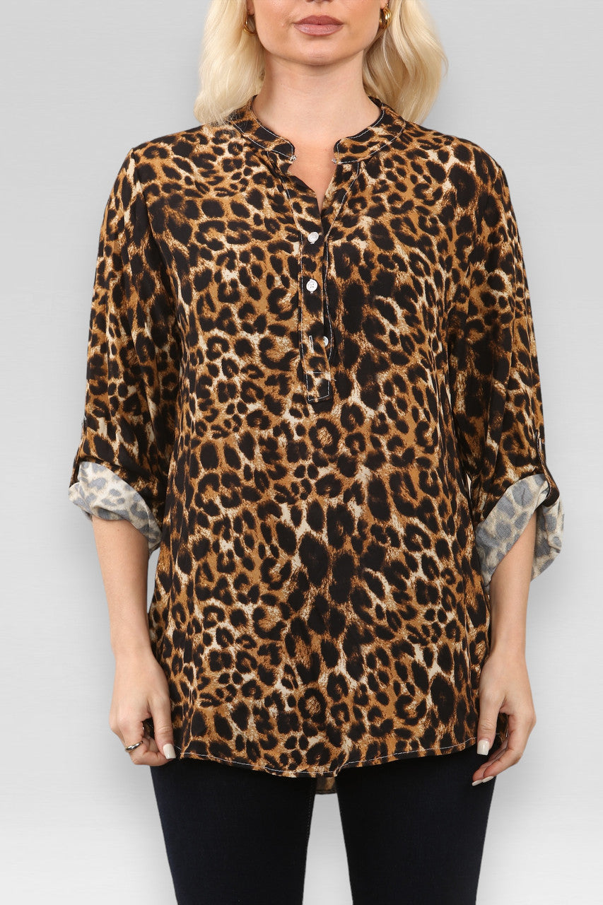 LUIPAARDPRINT SHIRT BRUIN