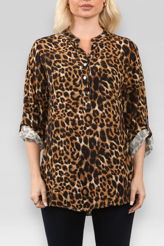 LUIPAARDPRINT SHIRT BRUIN