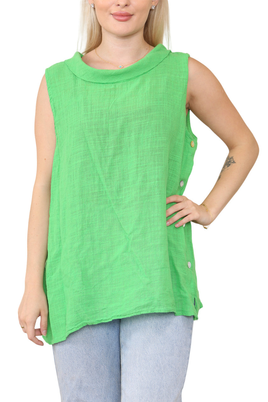 Dames Top met Capuchon, Knoopdetail aan de Zijkant en Mouwloos, Groen