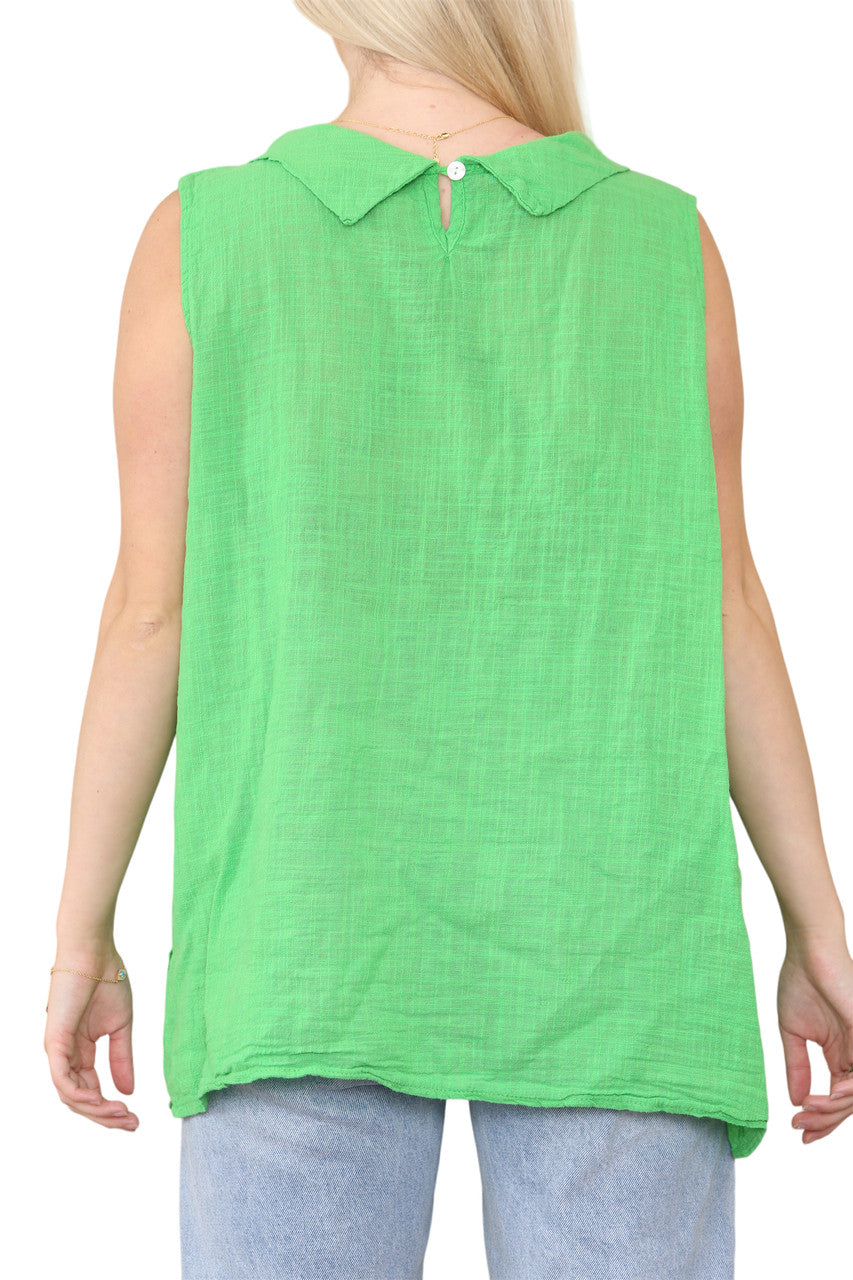 Dames Top met Capuchon, Knoopdetail aan de Zijkant en Mouwloos, Groen