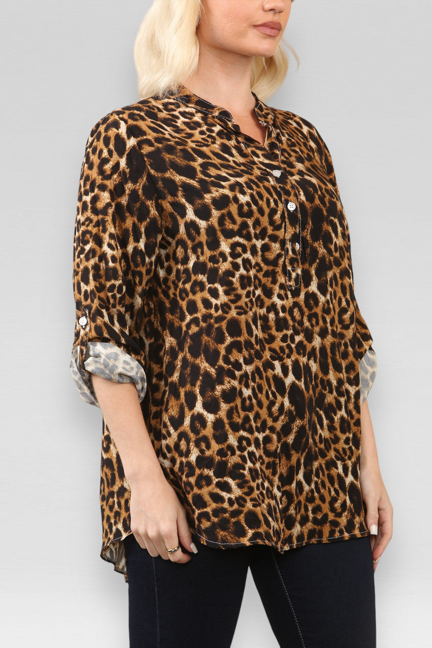 LUIPAARDPRINT SHIRT BRUIN