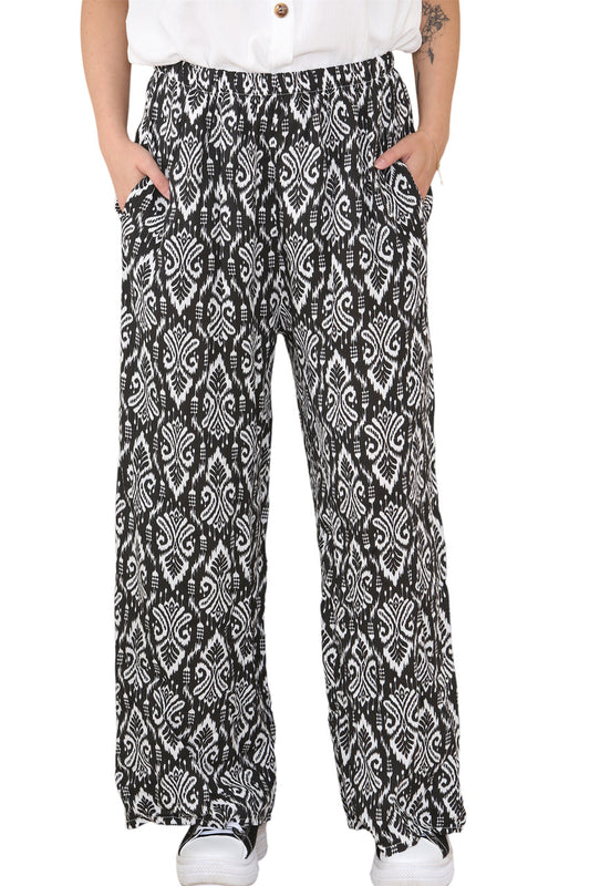 Damesbroek met Aztekenprint en elastische taille Zwart