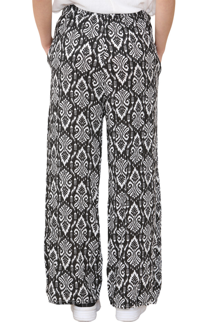 Ladies Aztec Tribal print Elasticated Waist Trousers Black