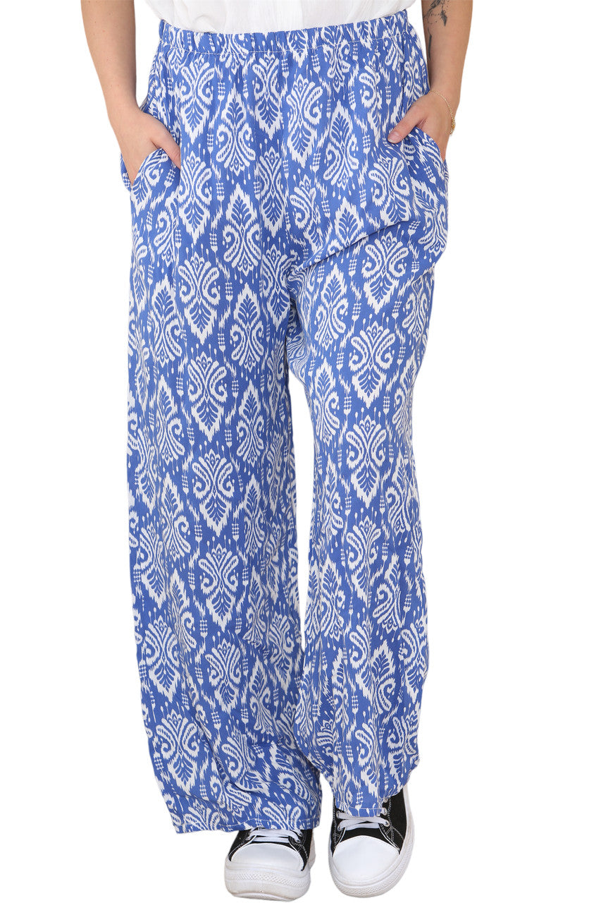 Ladies Aztec Tribal print Elasticated Waist Trousers Royal Blue
