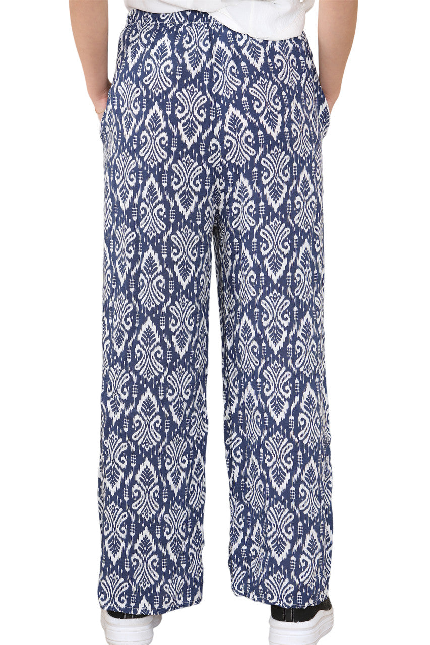 Ladies Aztec Tribal print Elasticated Waist Trousers Navy