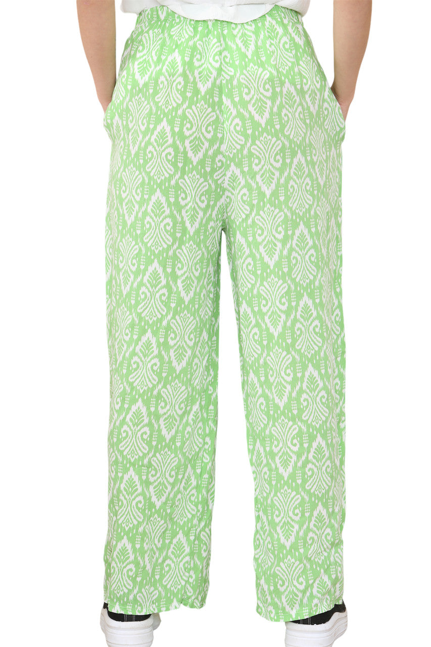 Ladies Aztec Tribal print Elasticated Waist Trousers Lime