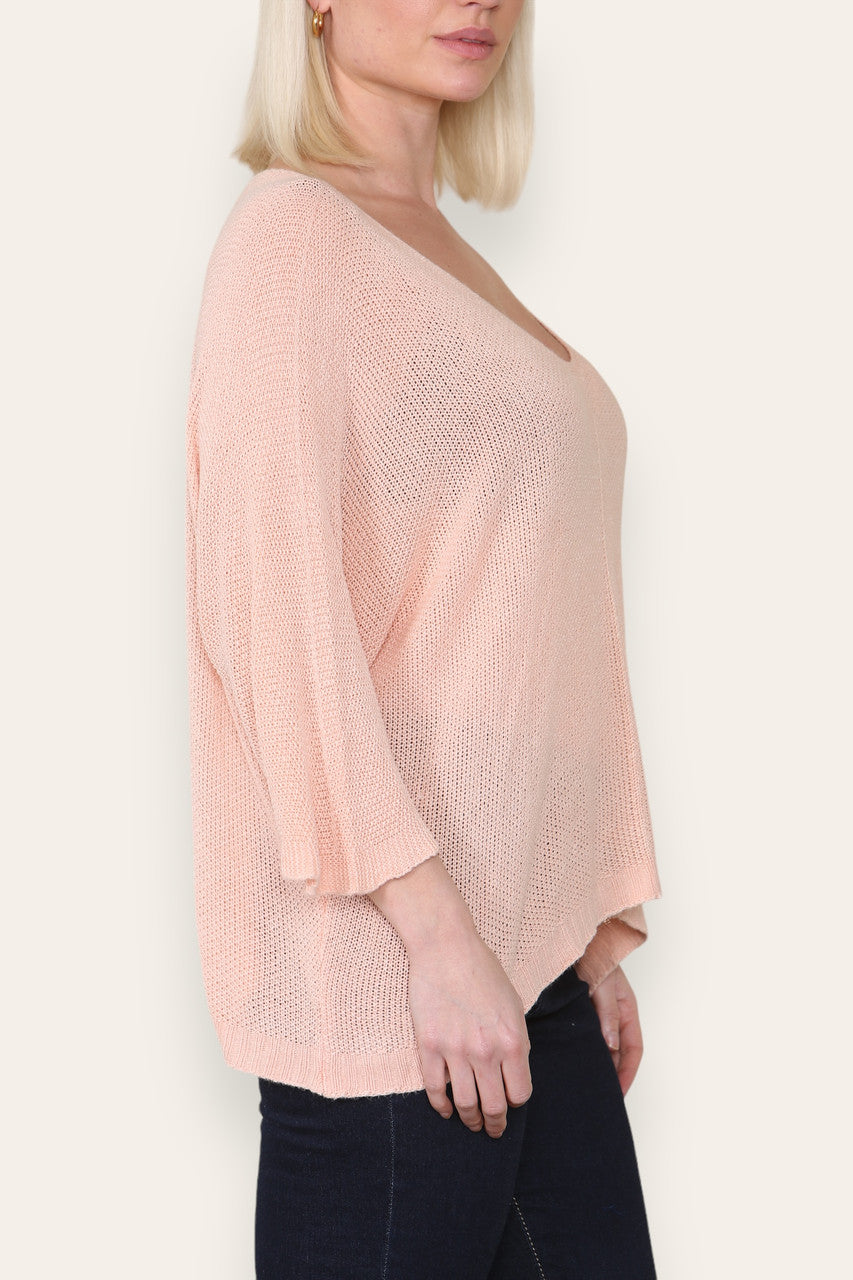 V-NECK PLAIN KNITTED JUMPER TOP PEACH