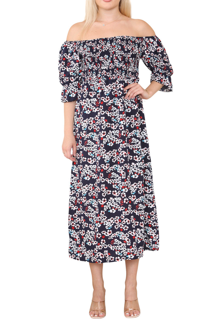 Dames Gerimpelde Jurk Met Bloemenprint Navy