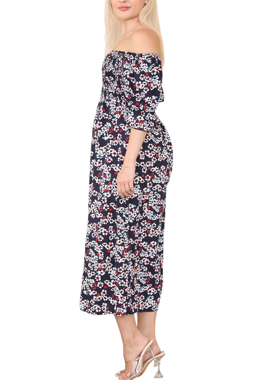 Dames Gerimpelde Jurk Met Bloemenprint Navy