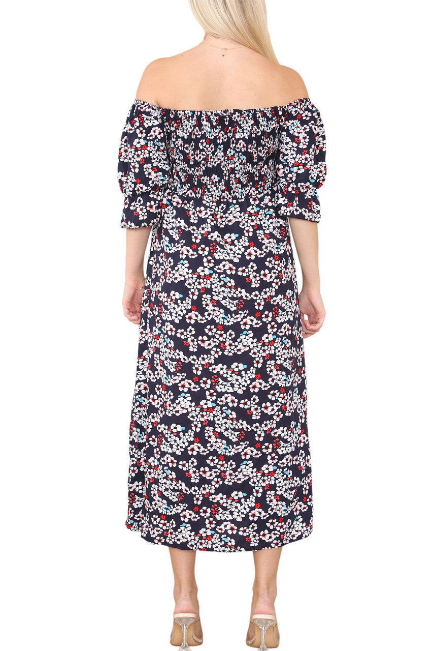 Dames Gerimpelde Jurk Met Bloemenprint Navy
