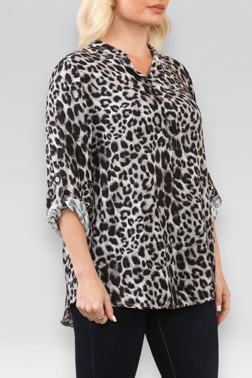 LUIPAARDPRINT SHIRT GRIJS