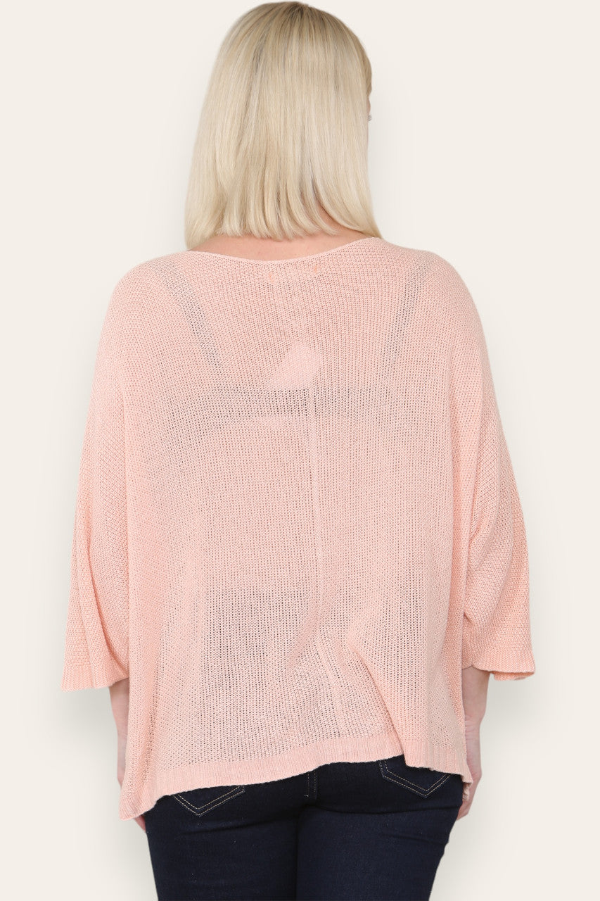 V-NECK PLAIN KNITTED JUMPER TOP PEACH