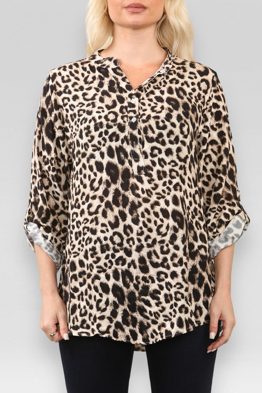 LUIPAARDPRINT SHIRT STEENKLEURIG