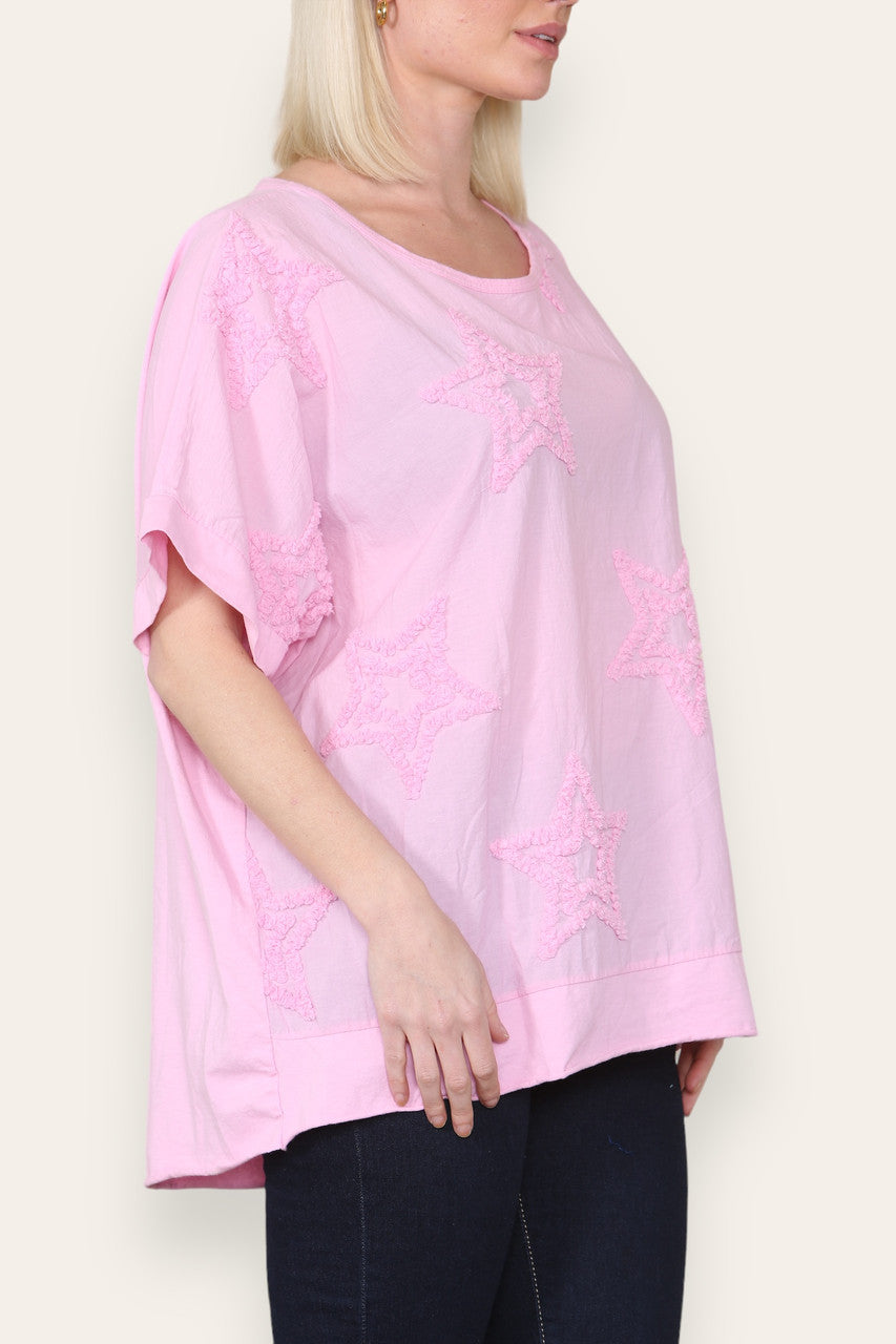 RUFFLE STAR APPLIQUE DETAIL TOP PINK