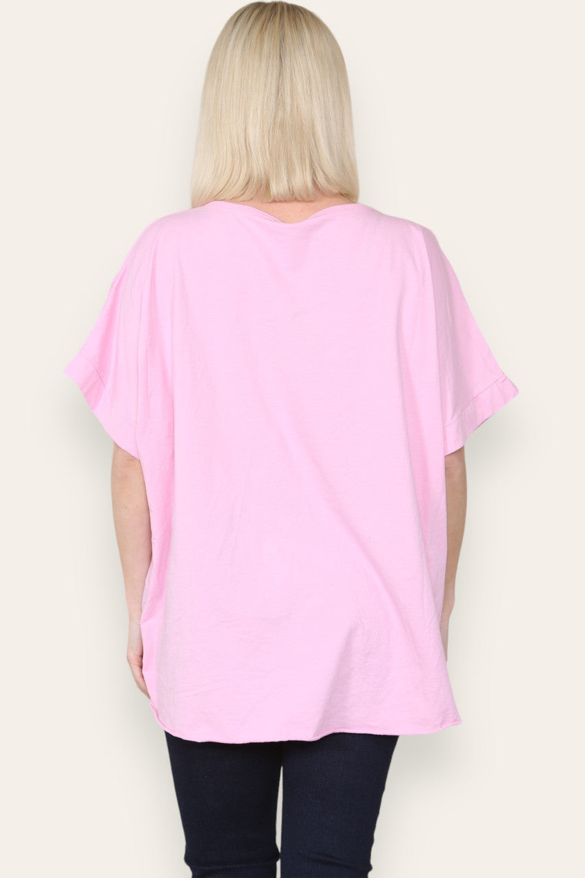 RUFFLE STAR APPLIQUE DETAIL TOP PINK