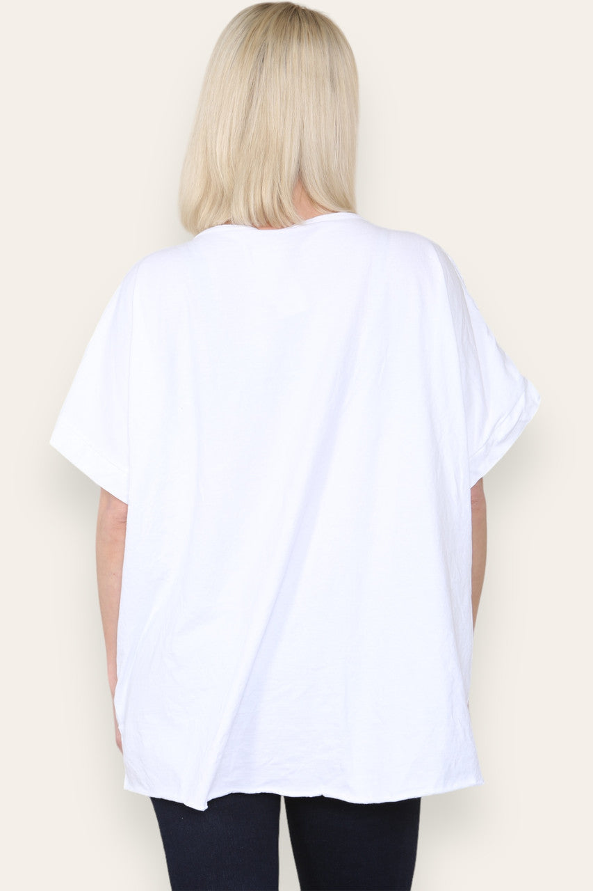 RUFFLE STAR APPLIQUE DETAIL TOP WHITE