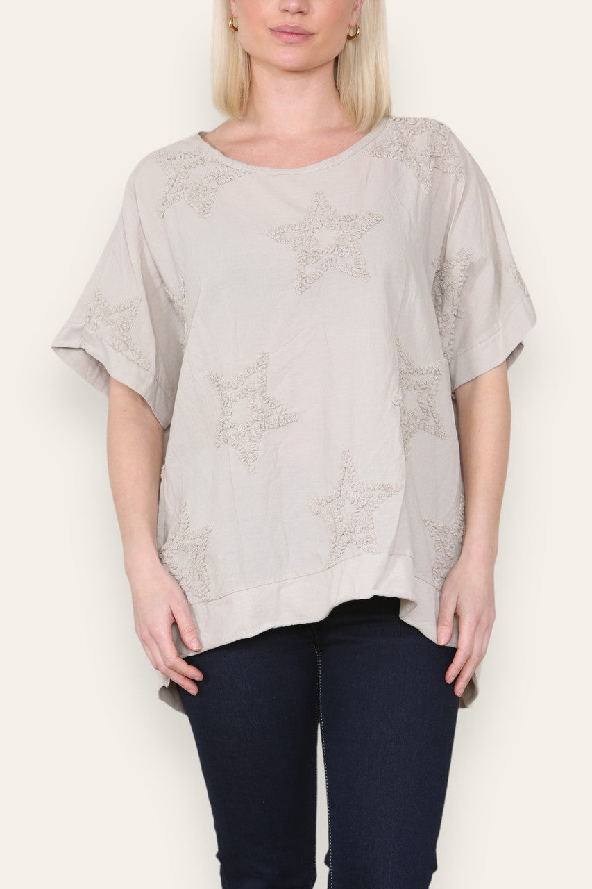 RUFFLE STAR APPLIQUE DETAIL TOP STONE