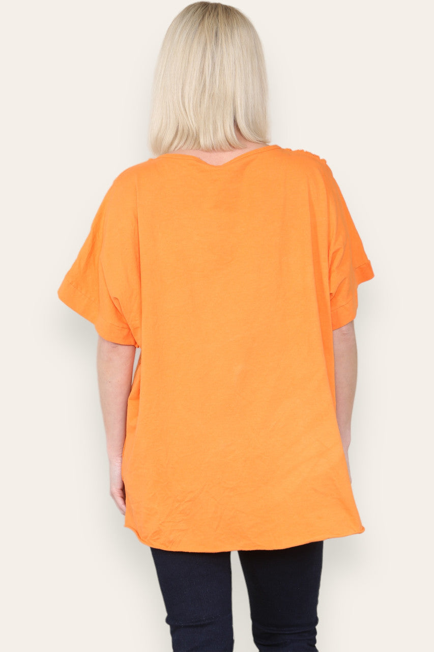RUFFLE STAR APPLIQUE DETAIL TOP ORANGE