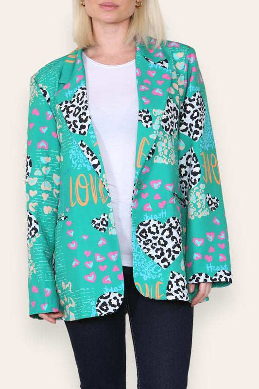 MIX LUIPAARD HART PRINT VOLLEDIG GEVOERDE BLAZER GROEN