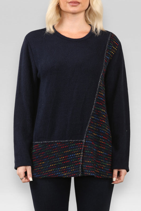 SPACE GEBREIDE PATCHWORK TRUI NAVY