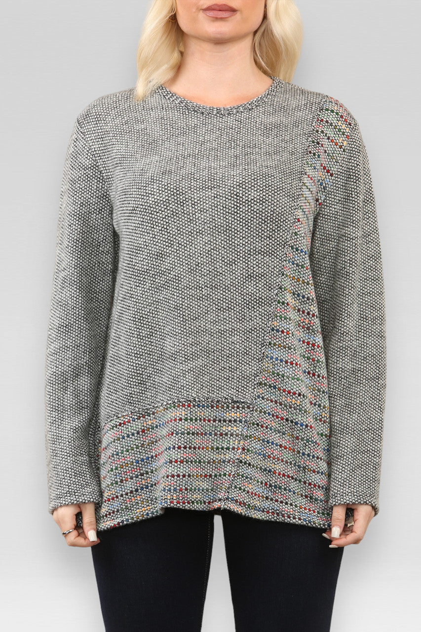 SPACE KNIT PATCHWORK TRUI GRIJS