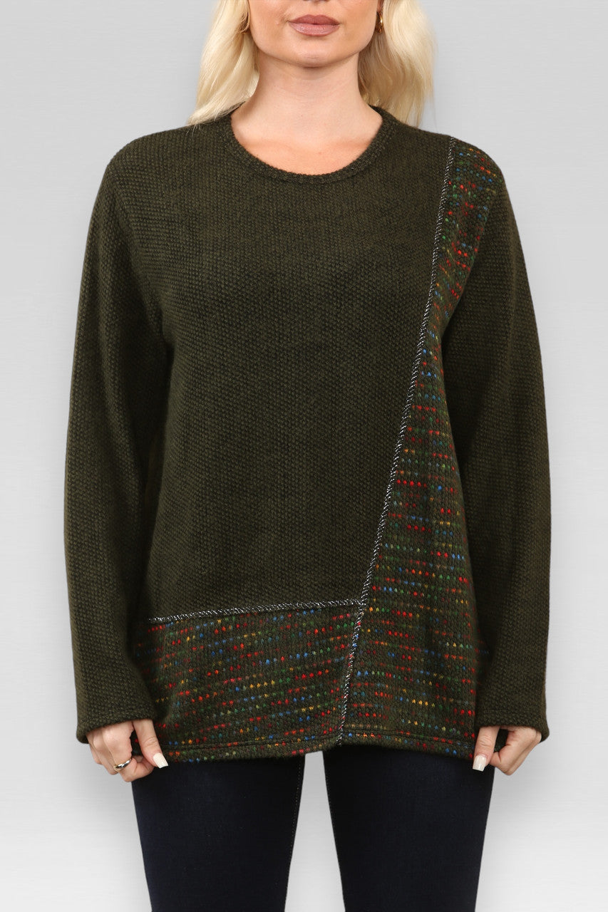 RUIMTE GEBREIDE PATCHWORK TRUI KHAKI