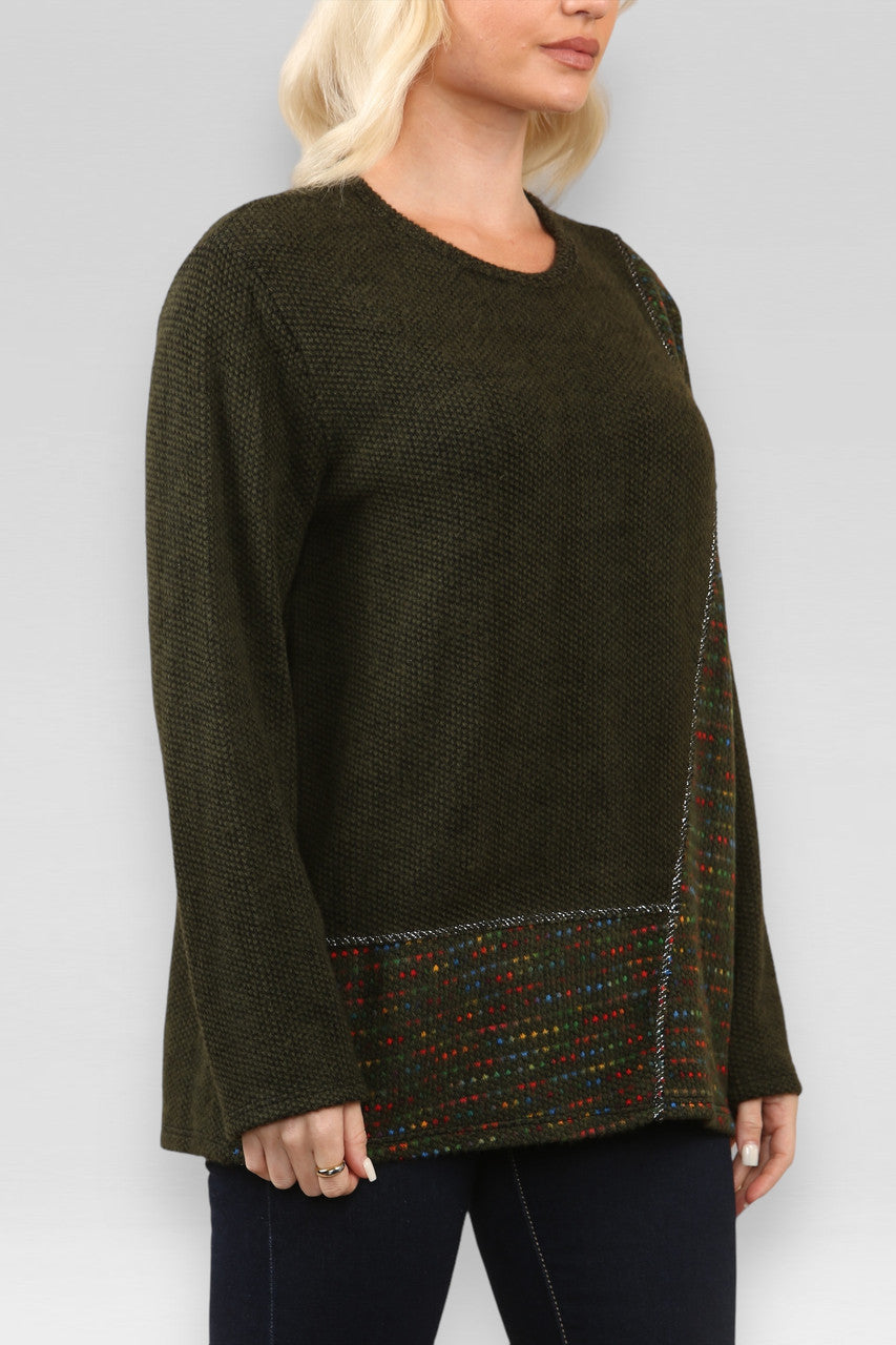 RUIMTE GEBREIDE PATCHWORK TRUI KHAKI