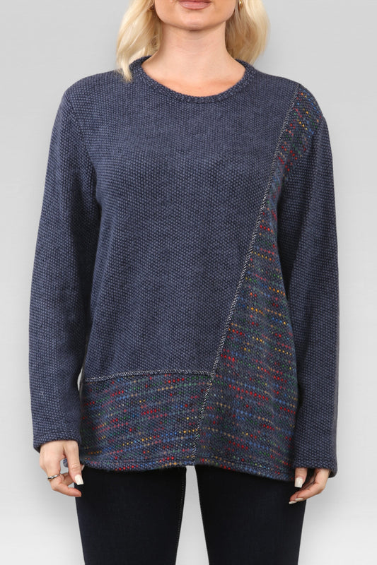 SPACE GEBREID PATCHWORK TRUI DENIM