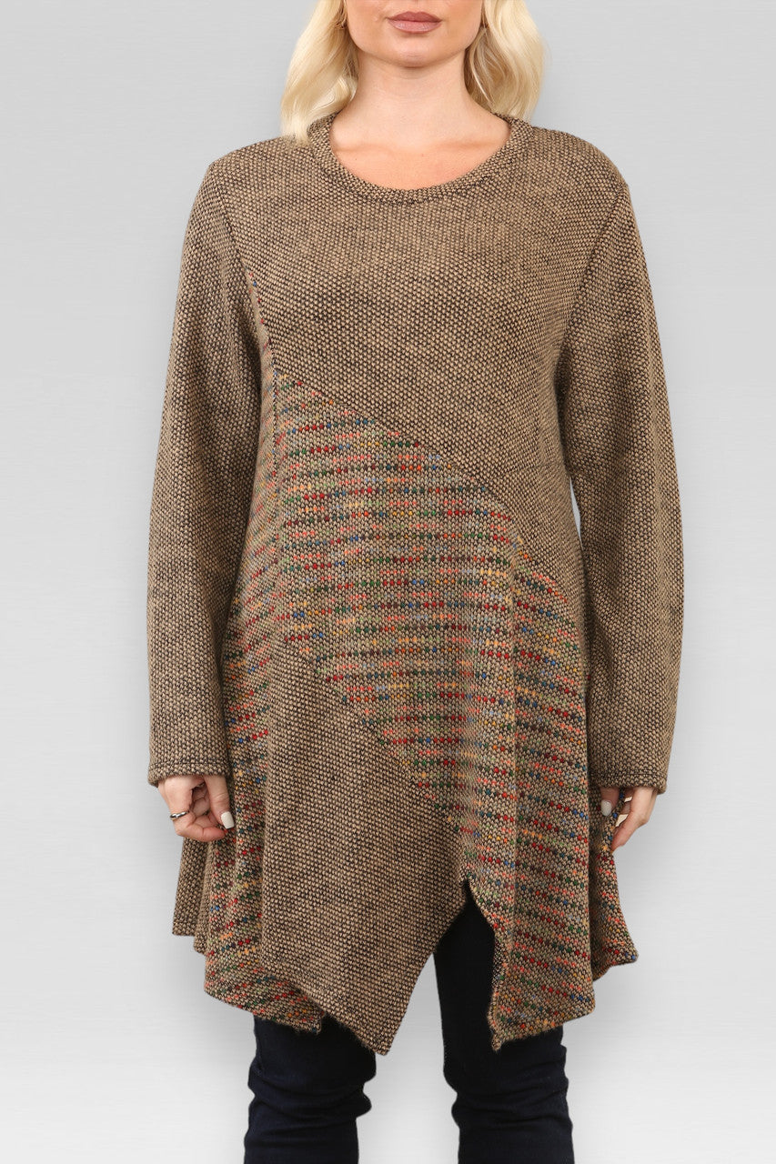 RUIMTE GEBREIDE PATCHWORK JURK BRUIN