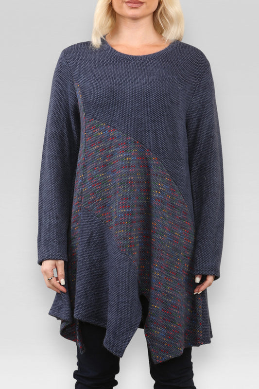 SPACE GEBREIDE PATCHWORK TRUIJURK DENIM
