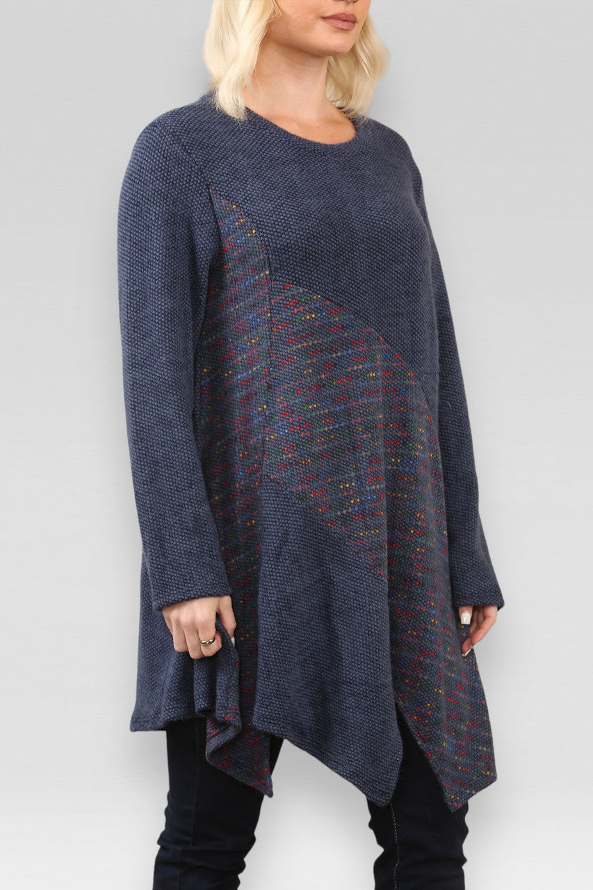 SPACE GEBREIDE PATCHWORK TRUIJURK DENIM