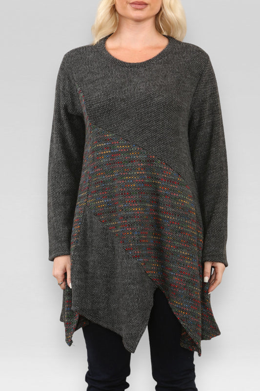 SPACE GEBREIDE PATCHWORK JURK HOUTSKOOL