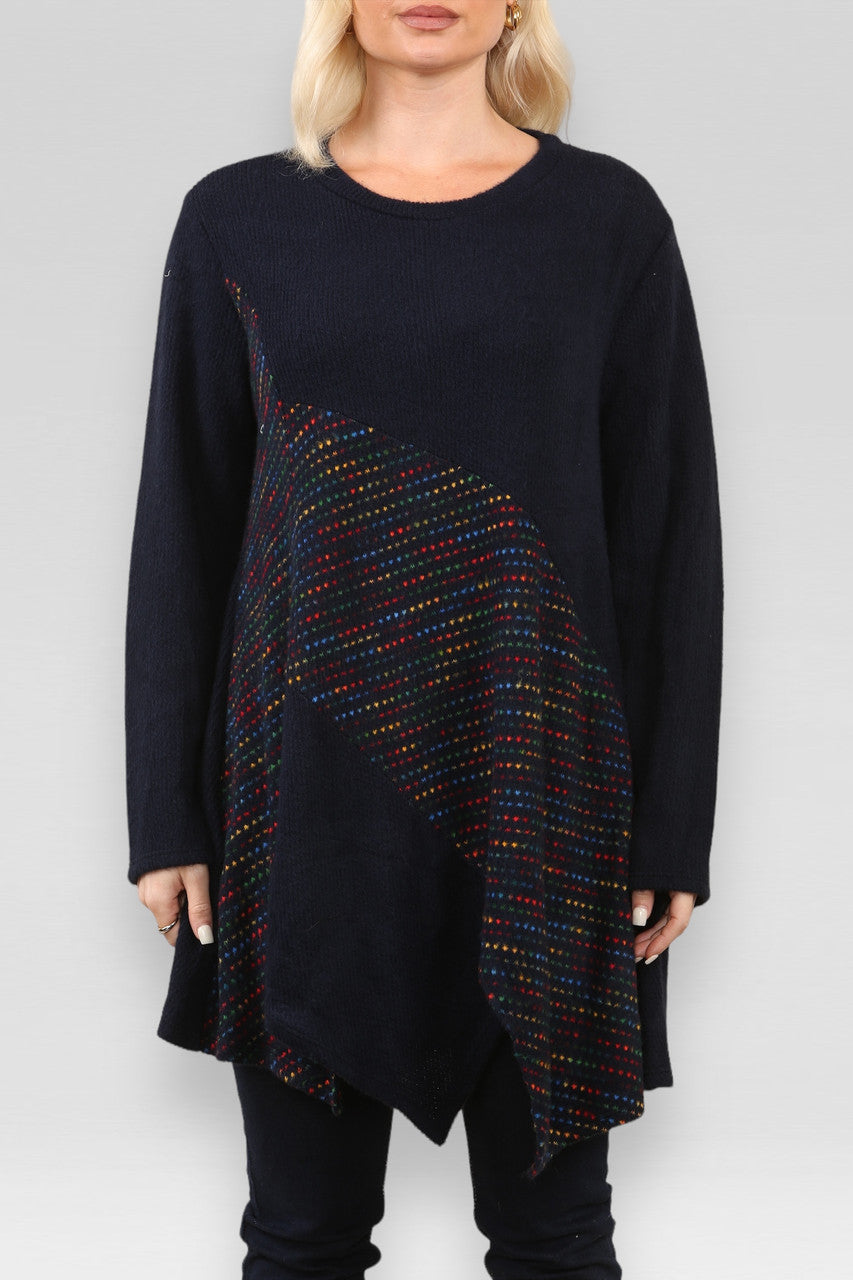SPACE KNIT PATCHWORK JURK MARINEBLAUW