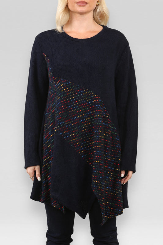 SPACE KNIT PATCHWORK JURK MARINEBLAUW