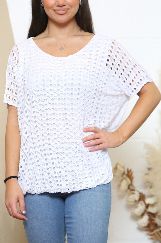 Ladies Crochet Top With Underlayer White