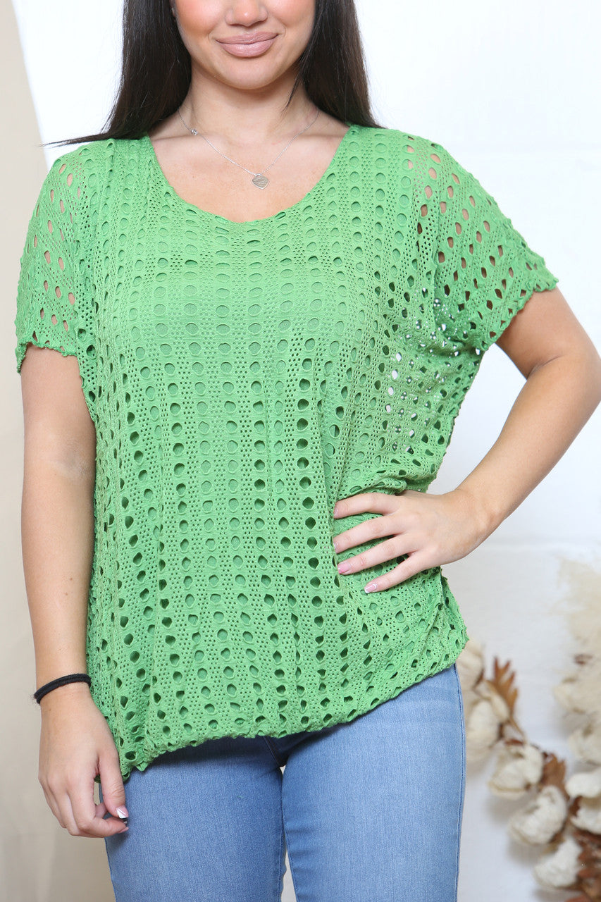 Ladies Crochet Top With Underlayer Green