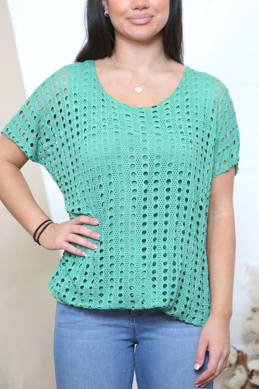 Ladies Crochet Top With Underlayer Jade Green