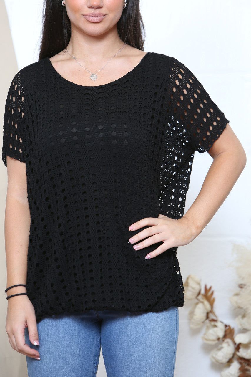 Ladies Crochet Top With Underlayer Black
